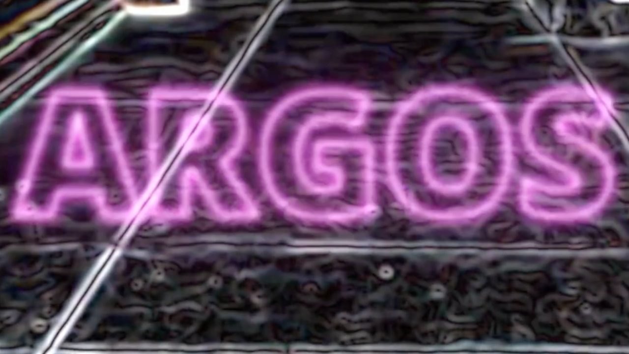 Argos &mdash; neon sign on a polarized surreal background